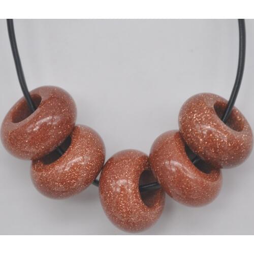 14MM Golden Sandstone GEM Big Hole Loose Beads Charms Fit Charms Jewelry Bracelet Findings (5 pcs/lot) H170