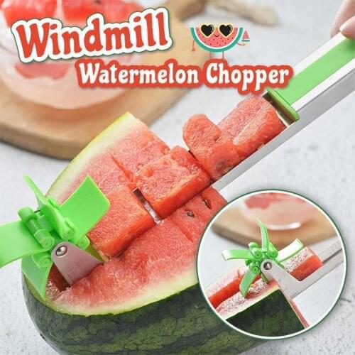 2021 New Windmill Watermelon Chopper Fruit Watermelon Cubes Slicer Cutter Tongs Stainless Steel Originality Kitchen Tools