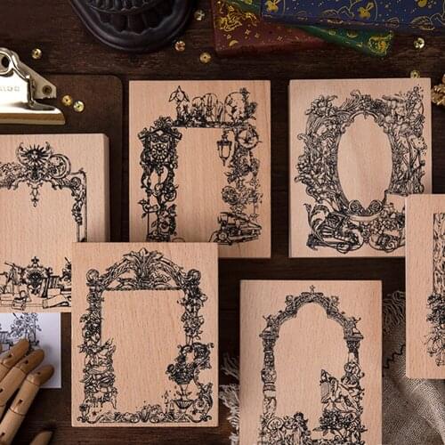 Vintage Plant Picture Frame Label Decoration Stamp Wooden Rubber Stamps for Scrapbooking Stationery DIY Craft Standard Stamp