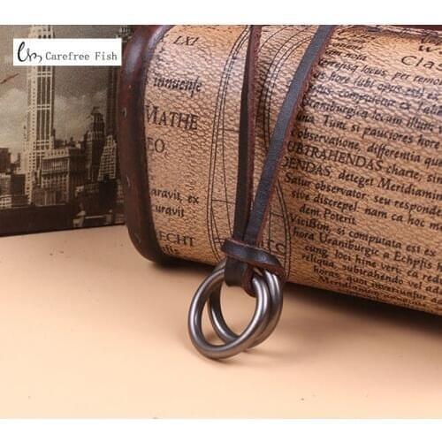 Vintage punk mens cowhide rope necklace male leather cord necklace male double circles pendant necklace male Jewelry accessories