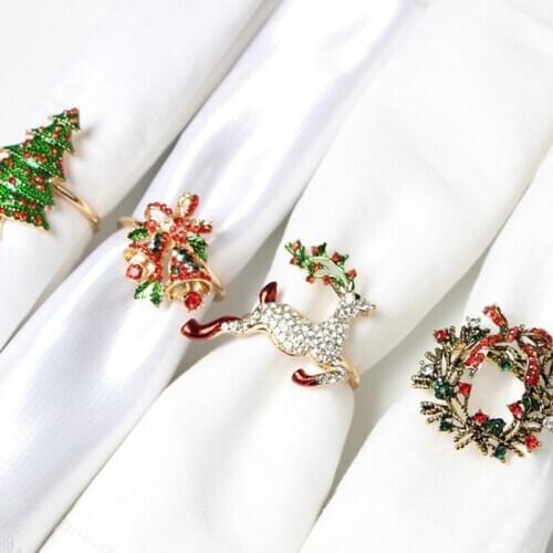 1pcs Metal Colored Elk Snowflake Christmas Napkin Rings Clasps Serviette Buckle Holder Wedding Banquet Hotel Table Supplies
