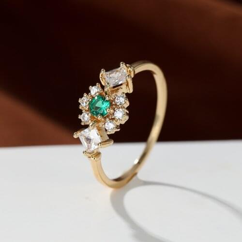 18K Gold Emerald Zircon Ring for Women Princess Square Diamond Ring Fashion Design Bridal Wedding Engagement Jewelry Female Gift