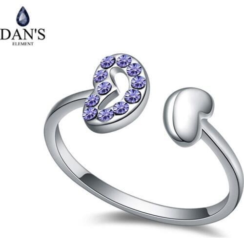 DANS 5 Colors Austrian Crystals Ring for women New Sale Hot Heart opening #108694