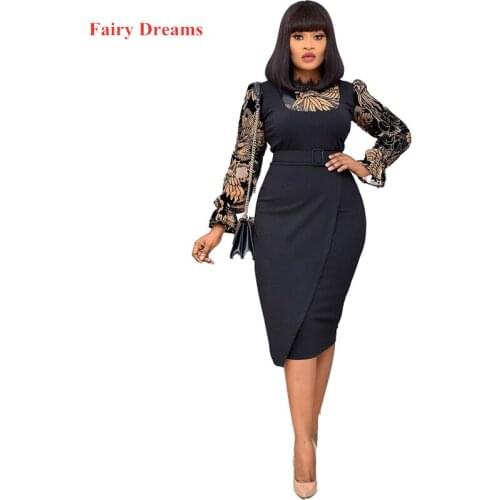 African Dress Women 2020 New Style Office Fashion Autumn Spring Black Dresses Elegant Long Sleeve Plus Size Clothing Vestidos