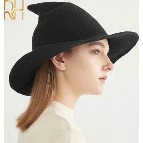 Adult Winter witch wool Acrylic hat fisherman hat pointed top hat warm hat knitted yarn foldable Halloween wizard hat
