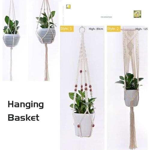 1pc Home Decor Hanging Basket Plant Hanger Wall Decoration Handmade Macrame Flower Pot Rope Flower Pot for Countyard Garden
