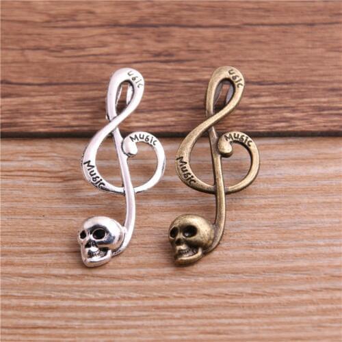 10pcs/lot 15*39mm Fashion Metal Zinc Alloy Skull Musical Note Pendant Charms Jewelry Pendant Makings Wholesale