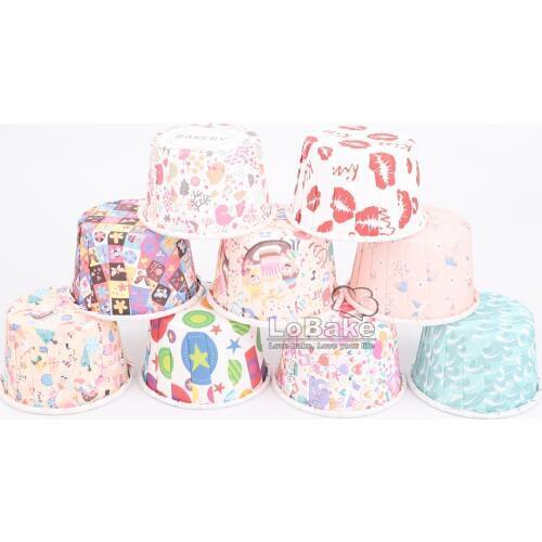100pcs/pack) Medium size 44*58mm Random design paper curling edge single-film cupcake liner baking cup muffin bakery packaging