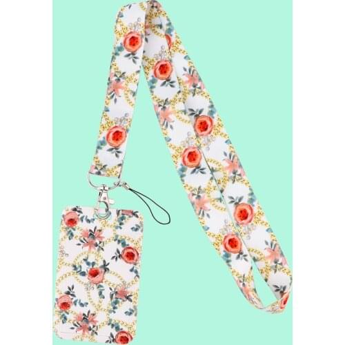 20pcs/lot G2095 Cartoon Rose Lanyard For key Phone Neck Straps With Keyring Lanyard With Card Holder Cover Case