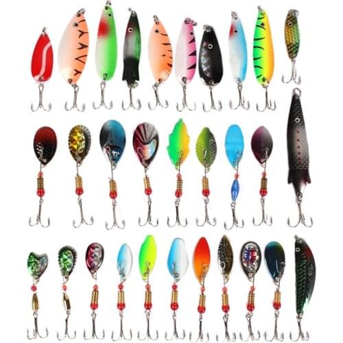 30Pcs Spinner Bait Metal Swivel Sequins Trout Spoons Rig Jig Angling Tackle Box Fishing Accessories Lures Bass Salmon