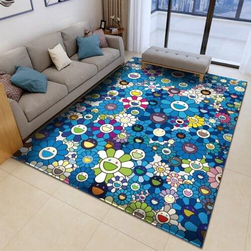 Alfombra Sun Flower Flannel Carpets For Living Room Vivid 3d Printed Area Rug Blue Floor Mat for Children Bedroom Kids Play Mat