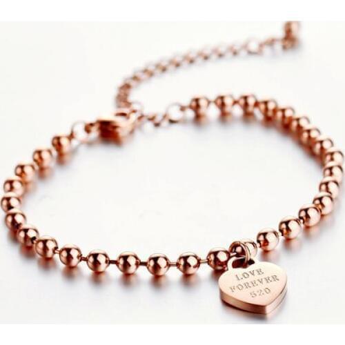 YUN RUO Buddha Beads Bracelet Hanging Heart Fashion Jewelry Titanium Steel Rose Gold Color Valentine Gift Free Shipping Not Fade