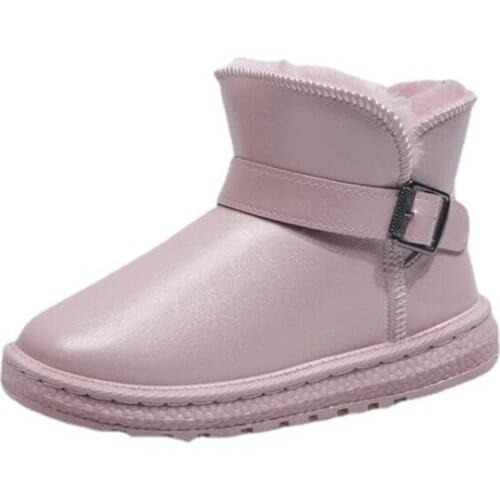 2021 Winte Children Thick Warm Cotton Shoes Non-slip Velvet Thick-soled Ankle Boots Buckle Snow Boot