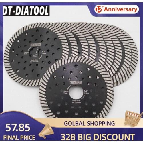 DT-DIATOOL 10pcs Dia 115mm/4.5 inch Diamond Hot Pressed Narrow Turbo Saw Blades For Granite Marble Cutting Disc With Multi Holes