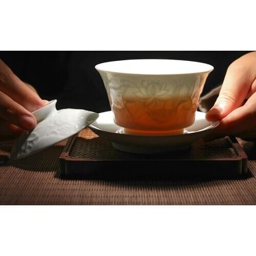 Guan Fu Museum One Product Blue Lotus Ching Tea Set Tureen Suit Jindezhen Household Sip Tea Cup Kung Fu Tea Have