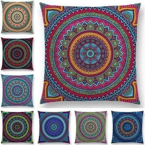 Hippie Mandala Boho Rainbow Floral Pattern Sofa Throw Pillow Case Sun Moon Flowers Colorful Dream Fantasy Cushion Cover