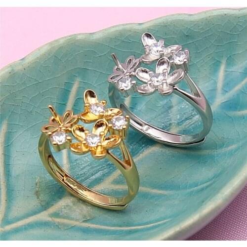 Exquisite Free Size Flower Ring Mountings Base Findings Component Jewelry Settings Parts for Pearls Crystal Agate Coral Beads