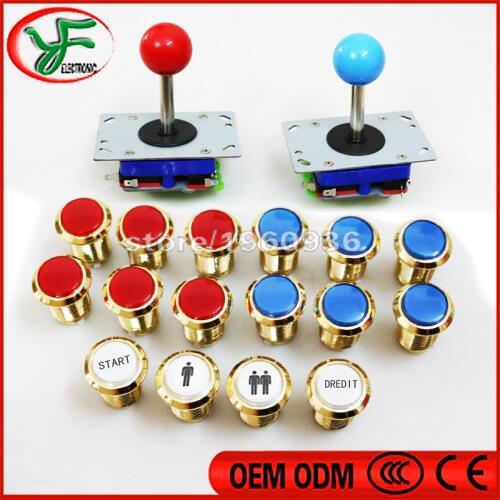 16pcs CHROME Gold 12 v led illuminated push button +2 zippy joystick for Jamma mame PC PS3 raspberry pi arcade parts