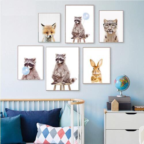 Rabbit tiger Bear Animal Posters and Prints Canvas Art Painting Wall Art Nursery Decorative Picture Nordic Style Kids Decoration
