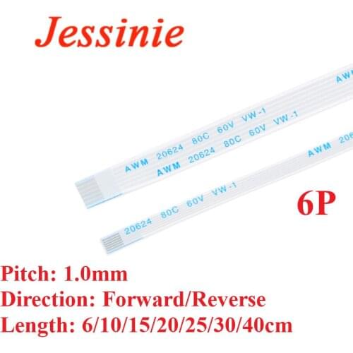10pcs FPC/FFC 6P Ribbon Flexible Flat Cable Wire Pitch 1.0mm 6/10/15/20/25/30/40cm Length Forward Reverse Direction Connector