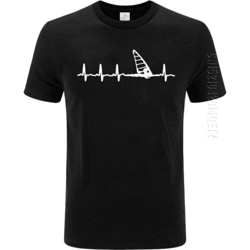 Fashion Summer Men Crew Neck Cotton T-Shirt Windsurfing Heartbeat Stylish TShirt Print Tee Shirts