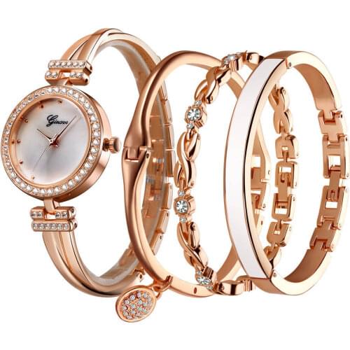 Four-Pieces Fashion Women Quartz Watch Bling Bling Famous Brand Watch for Women Quality Gold Luxury Brand Female Watch Present