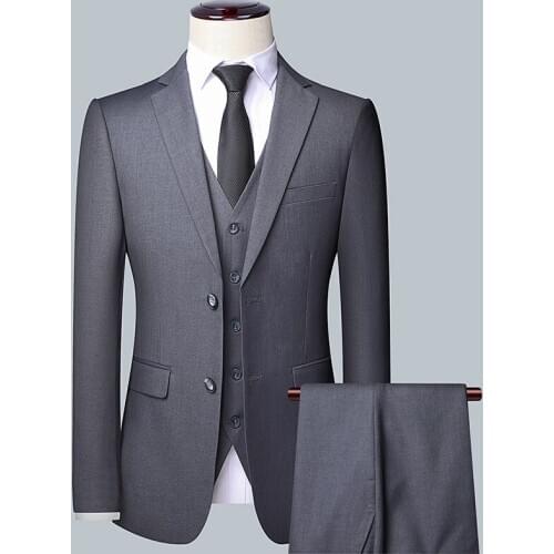Men Spring Autumn Casual Slim Suit 3 Pieces Set Smart Business Solid Color Men Suits Set Vest Jacket Plus Pants Men Clothes Sets