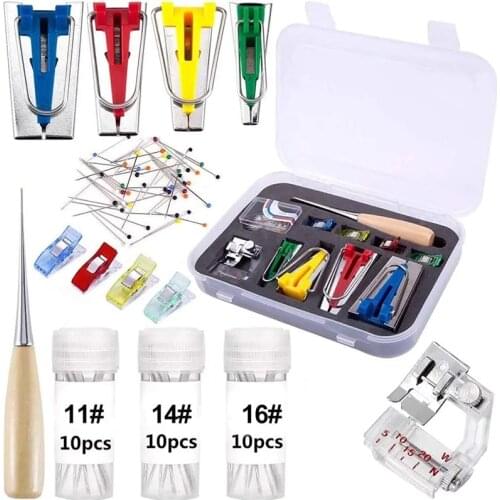LMDZ Fabric Bias Tape Maker Tool Kit Set - 30Pcs Sewing Machine Needles and 6MM/12MM/18MM/25MM Sewing Bias Tape Maker Tools