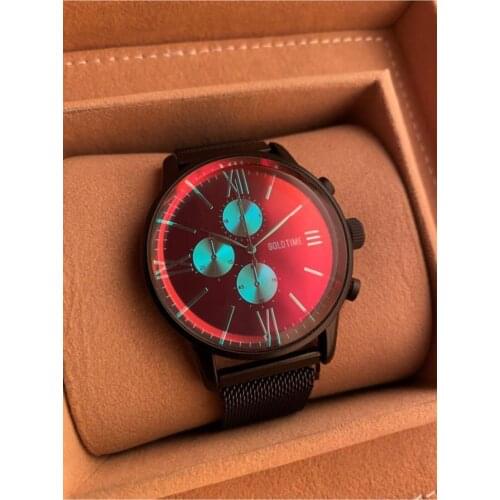 Black Mesh Magnet Cord Colorful Glass Unisex Wristwatch