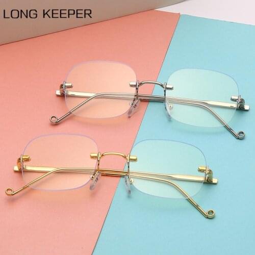 Men Anti Blue Light Glasses Frame Women Metal Frame Computer Eyeglasses Frame Rimless Square Clear Lens Eyewear Spectacles Gafas