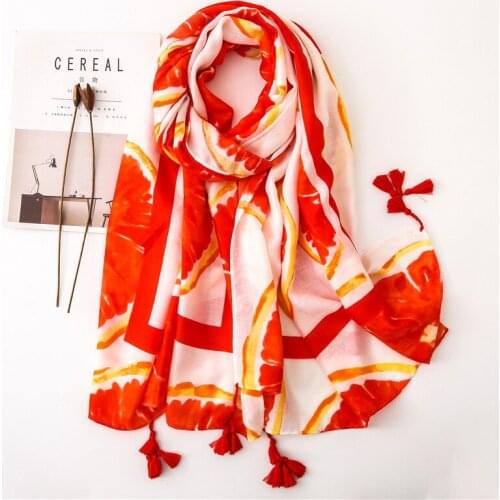 Autumn and winter Ethnic style Womens Cotton and linen Shawl Blood orange Print Tassels blanket scarf lady Fashion silk Scarf