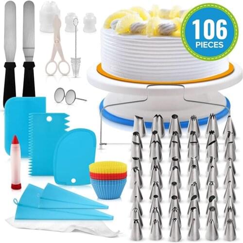 106pcs baking tool Plastic cake stand Cake Turntable Rotating silica gel cup 12/14 Inch Cream cake decorating tool