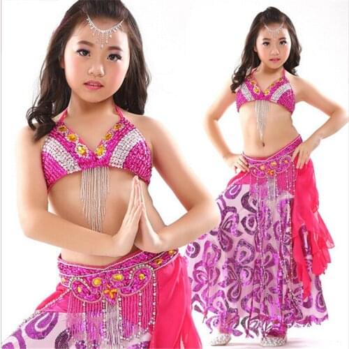 New design Children belly dance costume set 3pcs/2pcs Indian high class kids bellydance wear bra&belt&skirt Designed for girl