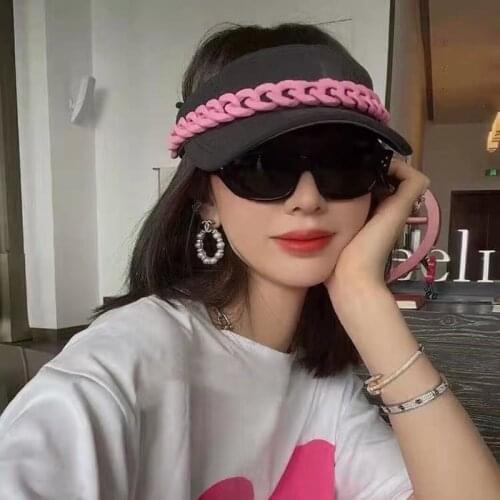 Sun Hats For Women Diy Multicolor Thick Acrylic Chain Empty Top Visors Beach Hat Adjustable Cotton Casual Outdoor Sports Cap