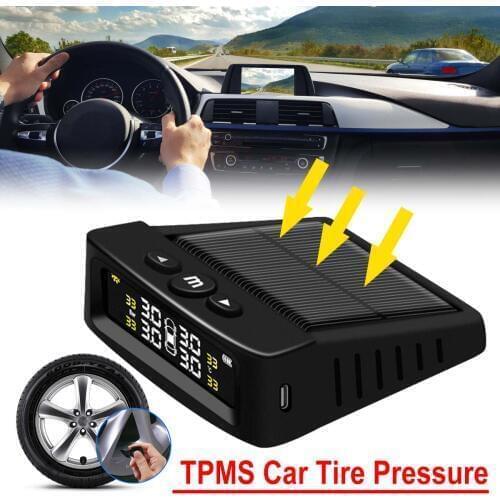 TPMS Car Tire Pressure Solar Alarm Monitor System Wireless Solar External 4 Sensor