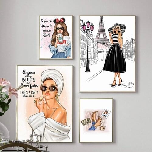 Modern Lady Portrait Fashion Pop Girl Canvas Painting Nordic Wall Art Paris Poster Vogue Decoration Picture For Living Room Art