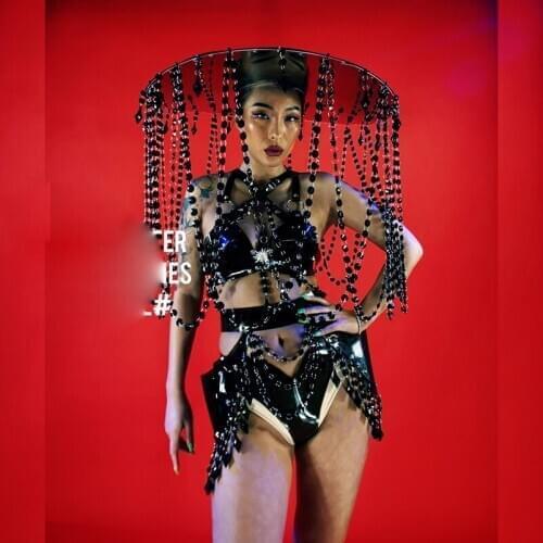 Dance Team Womens Costumes Nightclub GOGO party girl bar Sexy Black Pendant Costume catwalk stage wear