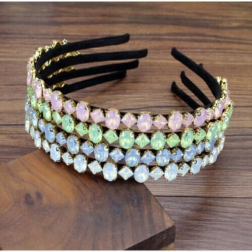 Gorgeous Pink Green White Blue Diamante Crystal Headbands Candy Color Rhinestone Hairbands For Women Luxury Hair Accessories