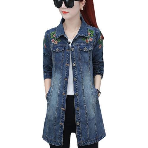 2020 Autumn Women Jackets Embroidery Denim Jacket Loose Casual Jeans Jacket Women Coat Outwear Female Jacket Plus Size 5XL P327