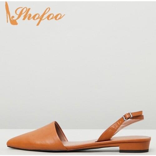 Summer Brown Slingbacks Pointed Toe Shallow Flat Woman Large Size 11 12 Buckle Strap For Ladies Footwear Fashion Dress Holidays