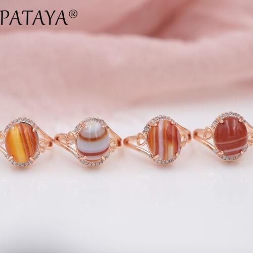 PATAYA New Arrivals Fashion Onyx Natural Stone White Cubic Zircon Rings 585 Rose Gold Lovely Luxury Exquisite Jewelry For Women