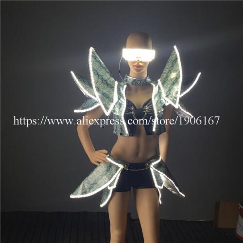 Led Light Flashing Women Suit Evening Dress With Glasses Led Luminous Sexy Lady Ballroom Costume For Party DJ Club Stage Show