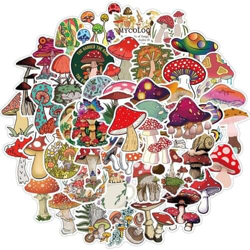 50PCS Color Mushroom Cartoon Stickers Laptop Guitar Luggage Skateboard Phone Waterproof Graffiti Decals Kid Classic Gift