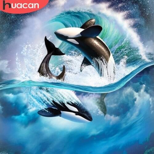 HUACAN Full Drill Diamond Painting Animal Whale Diamond Mosaic Ocean Cross Stitch Wall Art Bedroom Decoration