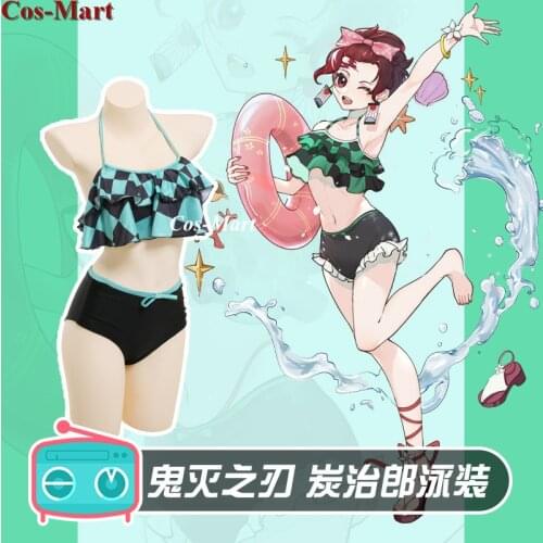 Anime Demon Slayer:Kimetsu No Yaiba Kamado Tanjiro Cosplay Costume Cute Bikini Swimsuit Activity Party Role Play Clothing S-XL