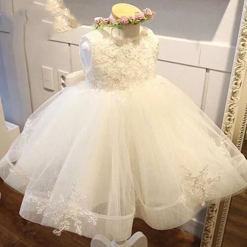 White Baby Girl 1st Birthday Dress Summer Newborn Princess Baptism Clothes Bow Christening Wedding Gown Infant Party Outfit