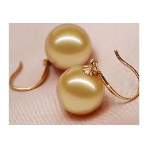 Noble jewelry Beautiful a pair 10-11mm AAA south sea round gold pearl dangle earrings 14k