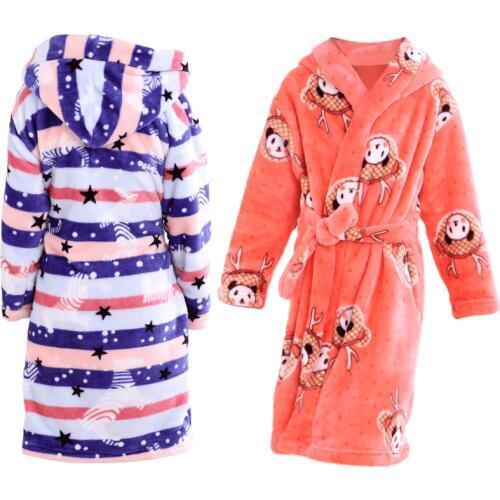 2019 childrens pajamas bathrobe with hood fleece robe for boys and girls