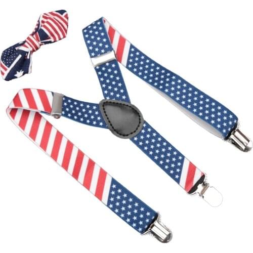 Baby Suspenders United States Pattern with Bowtie Children Bow Tie Set Boys Adjustable Braces Girls Baby Wedding Accessories