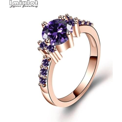 Imixlot New Trendy Crystal Engagement Rings For Women AAA Purple Cubic Zircon Elegant Rings Female Wedding Jewelry